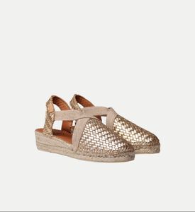 Toni Pons Siracusa Leather Raffia Low-wedge Closed-toe Espadrille, Light-gold, Eu-35, Packshot View