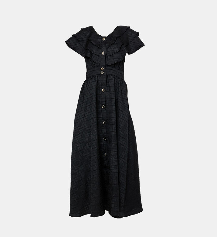 Ruffled Bodice Midi Dress