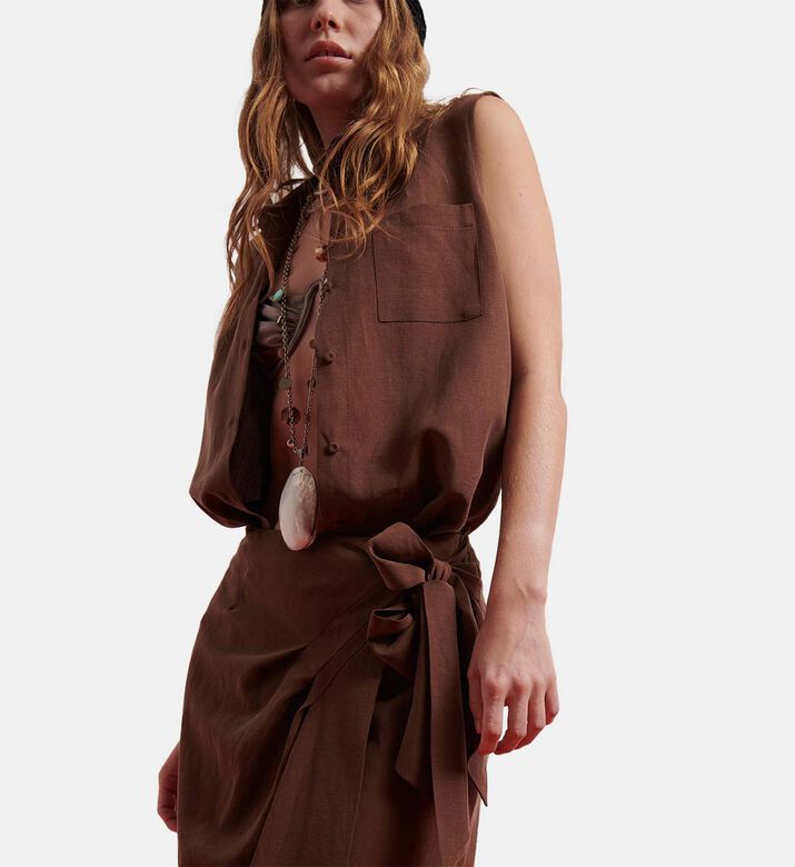 Linen Front Buttons Sleeveless Shirt