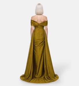 Suzy Matar Satin Off-shoulder Draped Gown, Model View