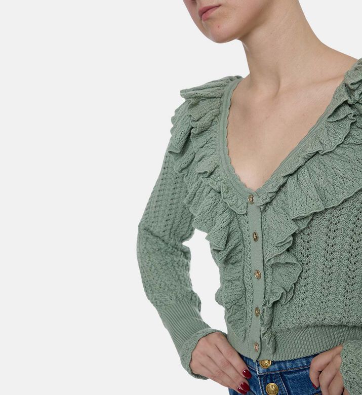 Alice and Olivia Eileen Ruffle V-neck Cardigan, Model View