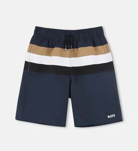 شورت مخطط بحزام خصر مطاطي وطبعة شعار