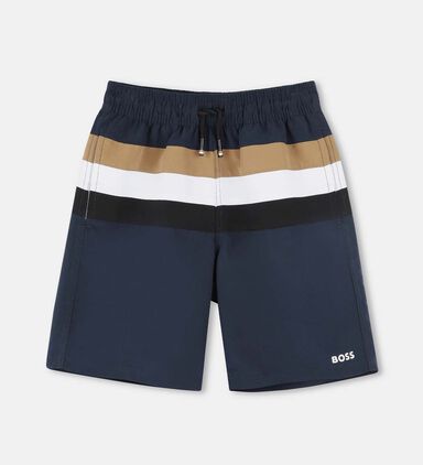 Elastic Waistband Logo-print Striped Design Shorts