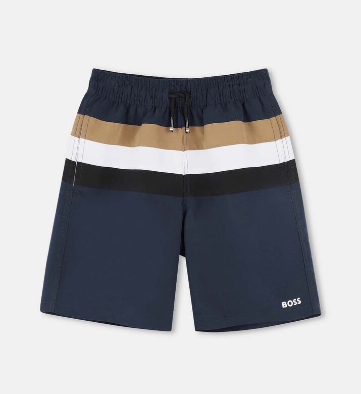 Elastic Waistband Logo-print Striped Design Shorts