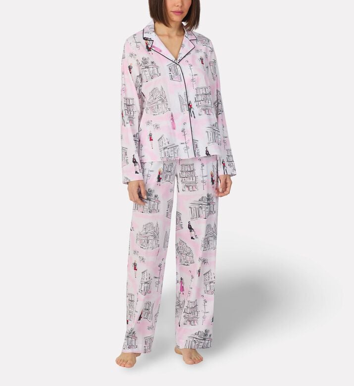 DKNY Contrast Piping Long Pajama Set, Model View