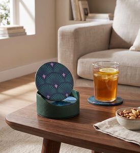 Silsal Bahja Leather 6-piece Coaster Set, Model View