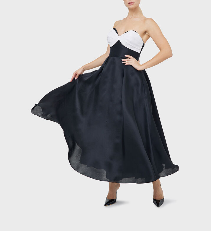 Silk Two-tone Strapless Midi Gown