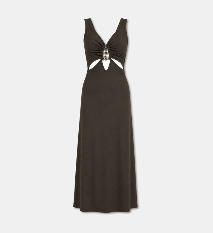 Christopher Esber Cutout Droplet Hardware Maxi Dress, Brown, 08, Packshot View
