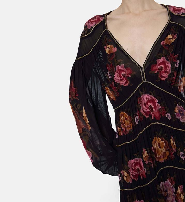 Farm Rio All-over Flower-print Flared Dress, Model View