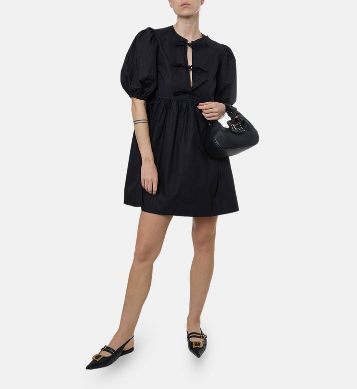 Ganni Cotton Tie Closure Mini Dress, Model View