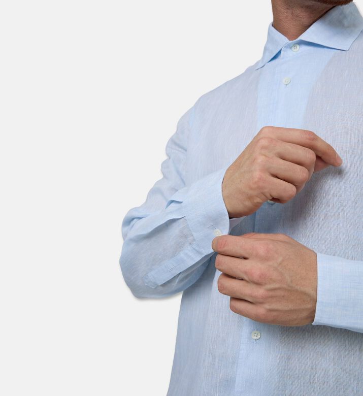 Corneliani Solid Pure Linen Shirt, Blue, 42, Model View