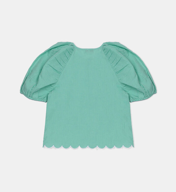 Scalloped Edge Puff Sleeve Shirt