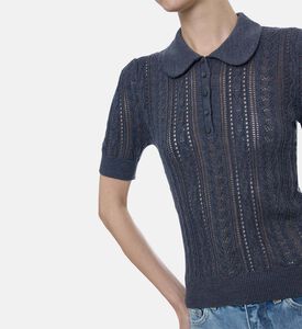 كنزة قصيرة الأكمام محبوكة