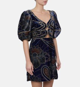 Farm Rio Floral Glam Scarf Velvet Mini Dress, Model View