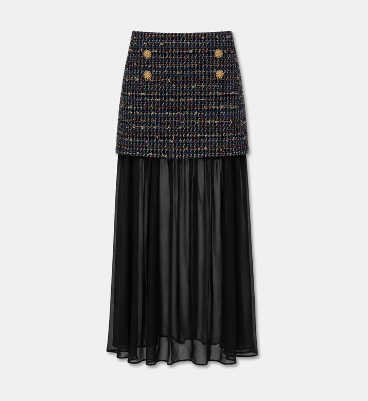 Edward Achour Paris Tweed Panel Sheer Maxi Skirt, Packshot View