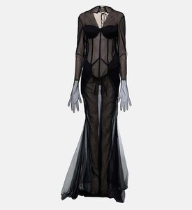 AAVVA Mesh Long-sleeve V-neck Gown, Packshot View