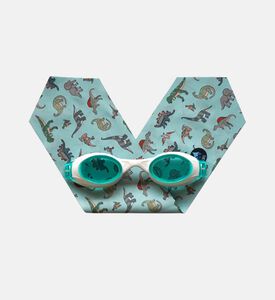 نظارة سباحة بيضاء للأطفال بشريط فائق النعومة مزينة بديناصورات خضراء