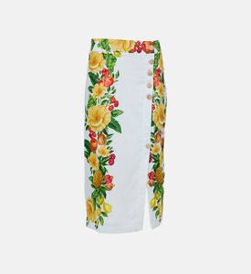 Buttoned Floral-print Midi Skirt