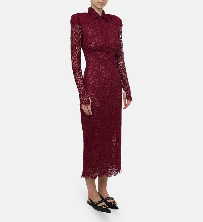 Rowen Rose Floral Lace Pattern Button-front Shirt Dress, Model View