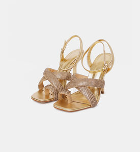 صندل جلدي بكعب عالي معدني