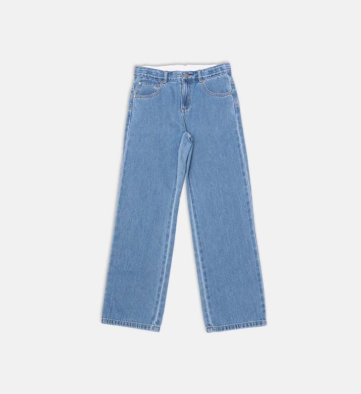 Button Closure Wide-leg Denim Pants