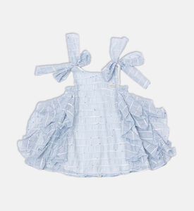 فستان بأكمام كاب مكشكش بقماش مخطط