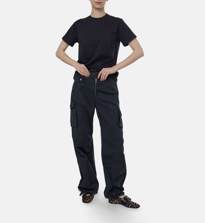 Ganni Logo-embroidery Short-sleeve T-shirt, Black, M, Model View