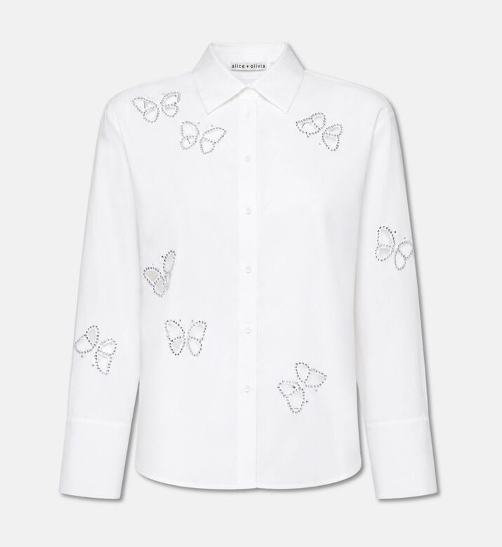 Alice + Olivia Finely Embellished Button-down Shirt, Packshot View