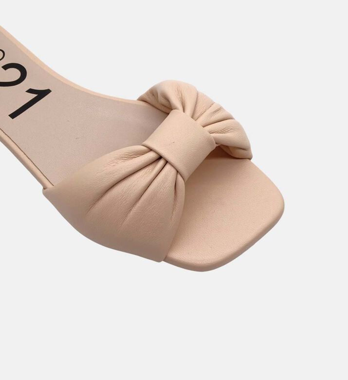 Leather Bow Flat Heel Slides