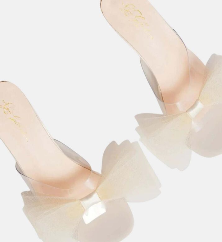 Faux Leather Bow Heel Slippers