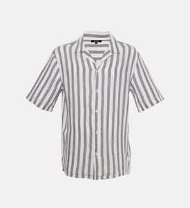 قميص كتان مخطط بأزرار لأسفل