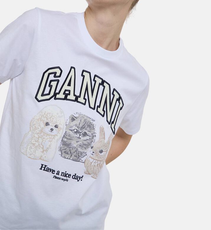 Ganni Cotton Animals-print Regular-fit T-shirt, Model View