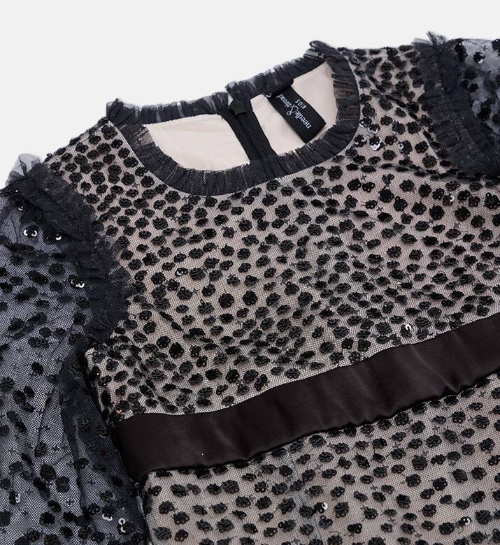 Dotted Sheer Mesh Overlay Gown