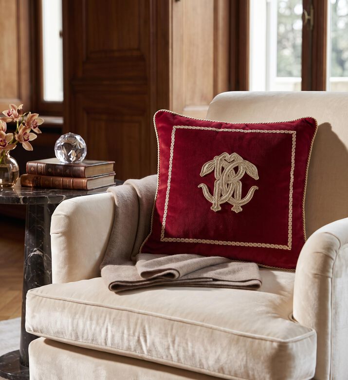 Roberto Cavalli Platinum Snake Decorative Cushion, Red, Packshot View