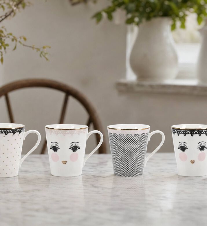 Miss Etoile Me Lace Coffee Mugs 4-piece Set, Model View