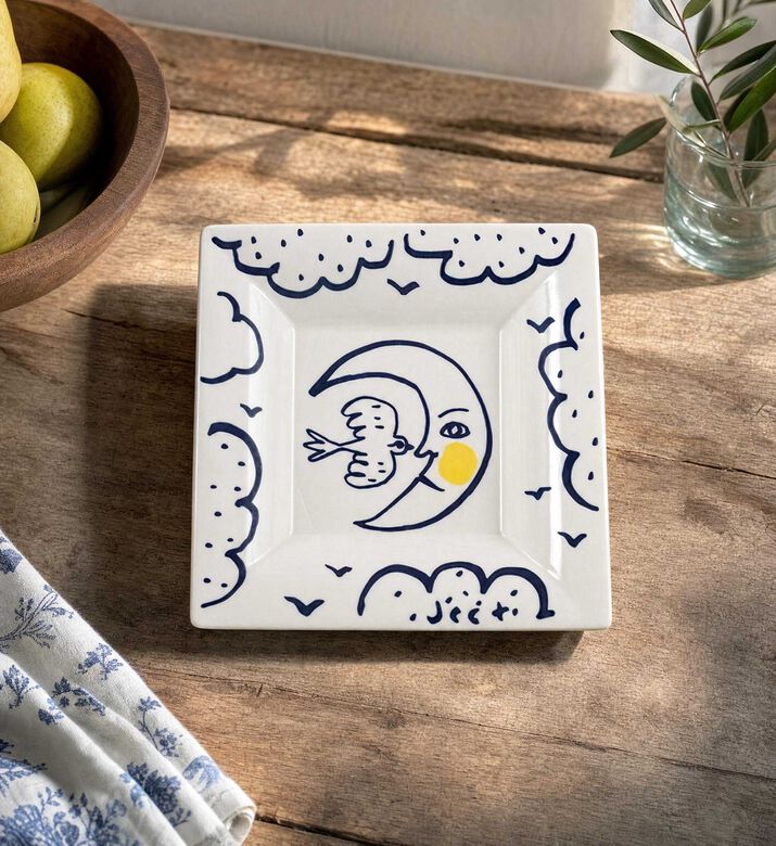 Gien Archipel Sentimental Moon Motif Large Square Candy Tray, Model View
