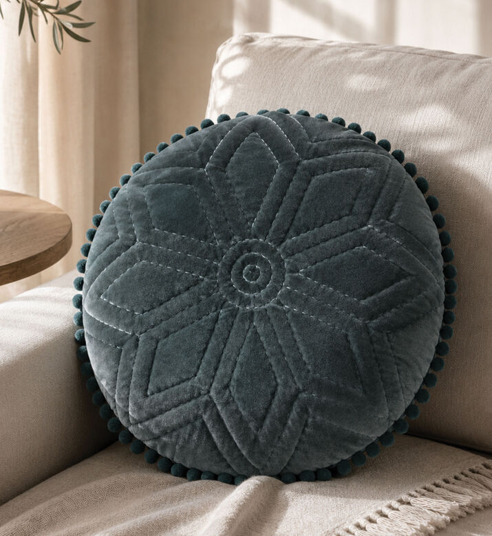 Home Deco and More Alamy Pompom Embellished Cushion 40 Cm, Green, Packshot View