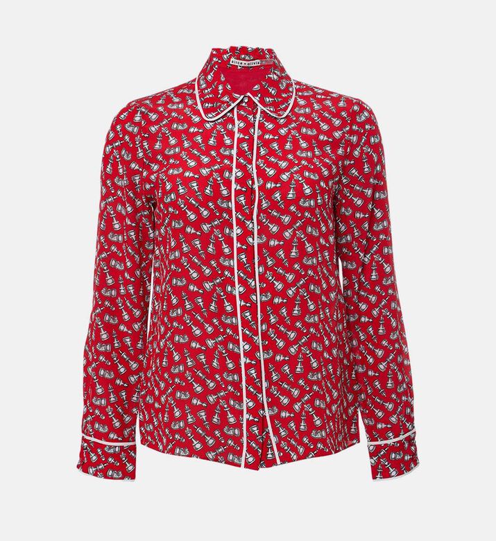 Alice and Olivia Chess-print Long-sleeve Top, Packshot View