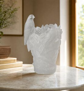 Cristal de Paris Double Parrot Amber Vase, White, 30-cm, Model View