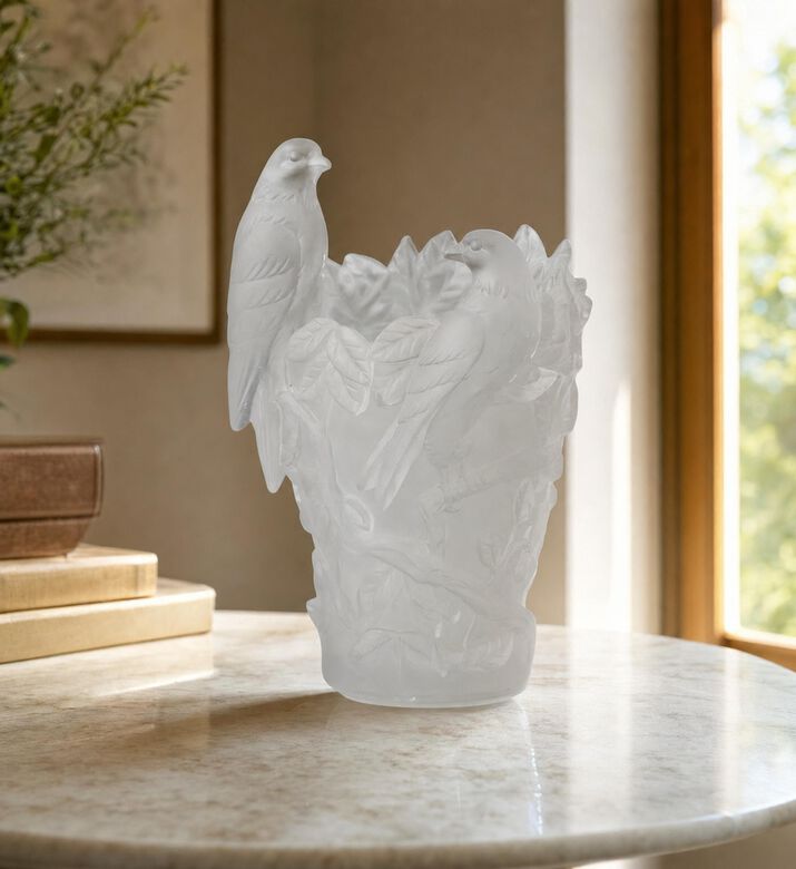 Cristal de Paris Double Parrot Amber Vase, White, 30-cm, Model View