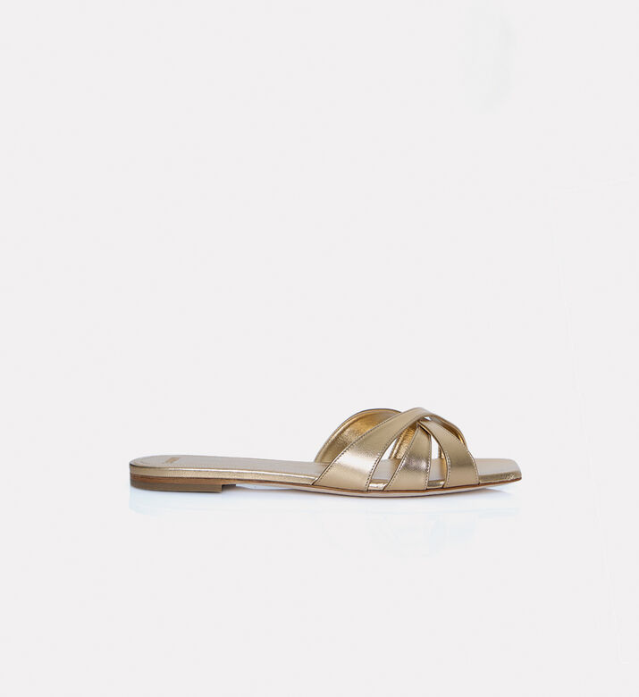 3 Juin Nerea Leather Flat Heel Sandal, Gold, Eu-39, Packshot View