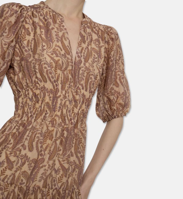 Ba and Sh Paisley Puff-sleeve Midi Dress, Model View