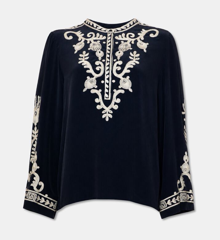 Isabel Marant Faronne Crepe Contrasting Embroidery Blouse, Packshot View