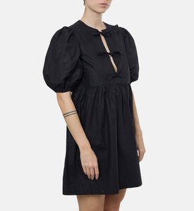 Ganni Cotton Tie Closure Mini Dress, Model View