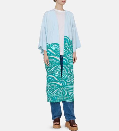 Waves Boat Printed Long Kimono