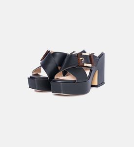 حذاء مفتوح من الخلف جلد بنعل عالٍ