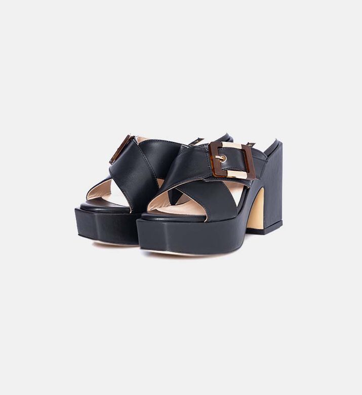 حذاء مفتوح من الخلف جلد بنعل عالٍ