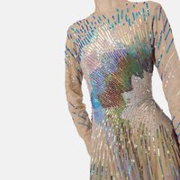 Sequin Embellished Long Flared Dress