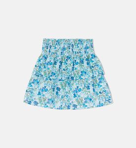 تنورة قصيرة بنقشة زرقاء بقماش ليبرتي بطبعة أزهار