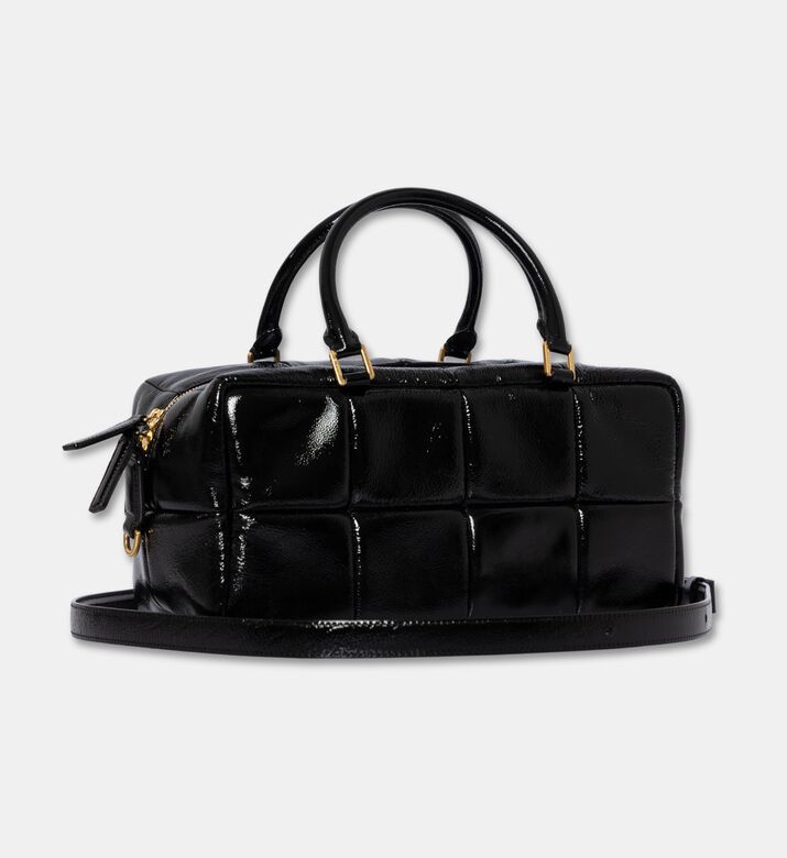 Mlouye Grid Leather Quilted Pattern Bag, Black, Packshot View